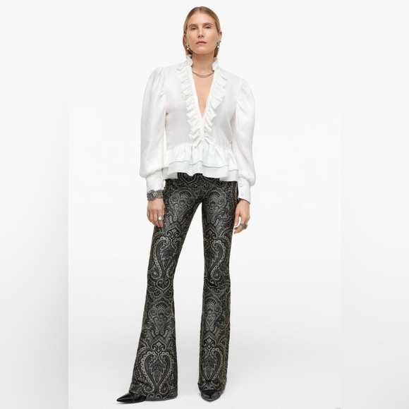 NWT. Zara Limited Edition Black/Grey Jacquard Mid Rise Trousers. Size S. - Picture 1 of 10